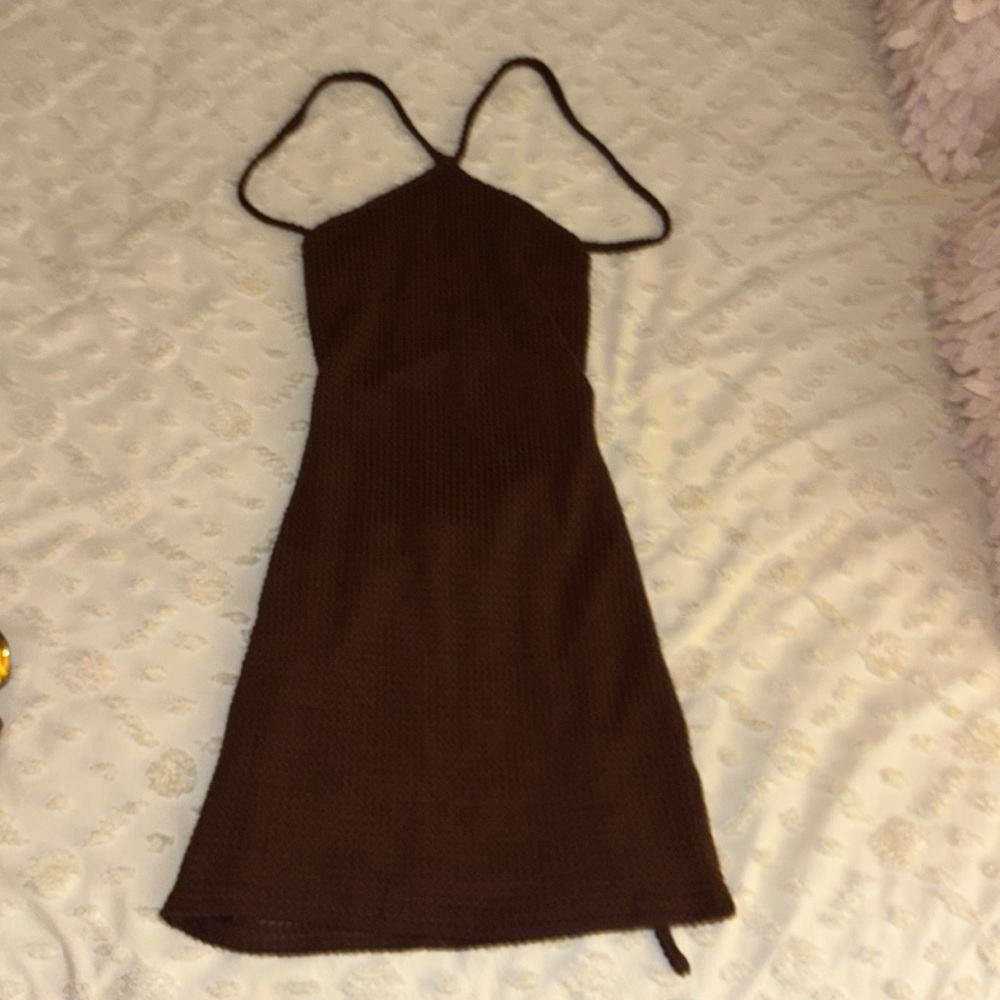 Brown waffle texture sun dress